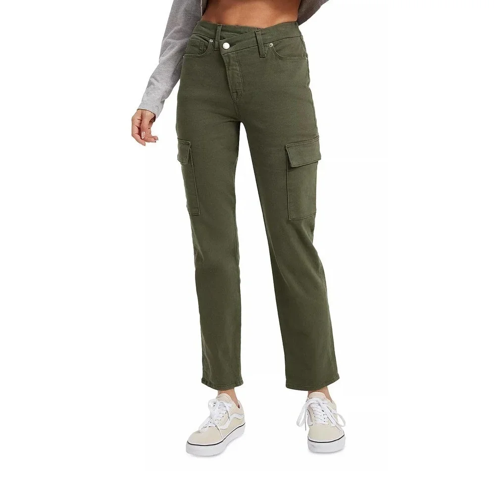 NWT Good American Army High Rise Straight Cuffed Jeans Fern - Picture 2 of 9